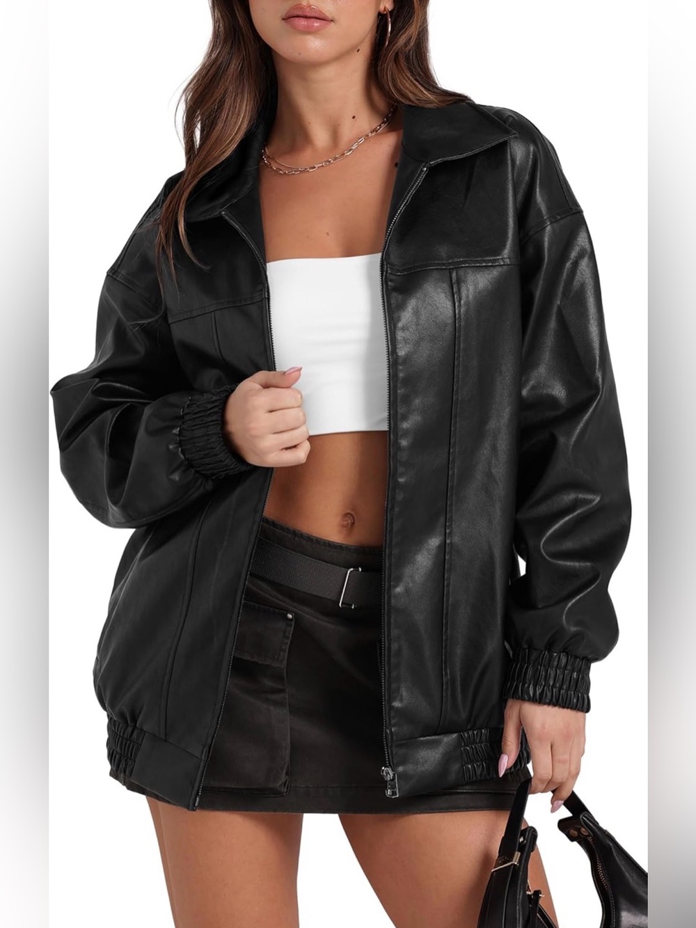 NWT Sampeel Faux Leather Oversized Bomber Jacket in Size Medium